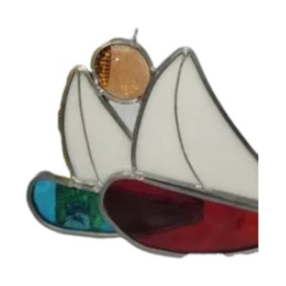Vintage Stained Glass Sailboat Suncatcher Ornament Lake Life - Picture 3 of 5